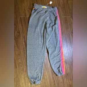 aviator nation 5 stripe sweatpants - heather grey // neon